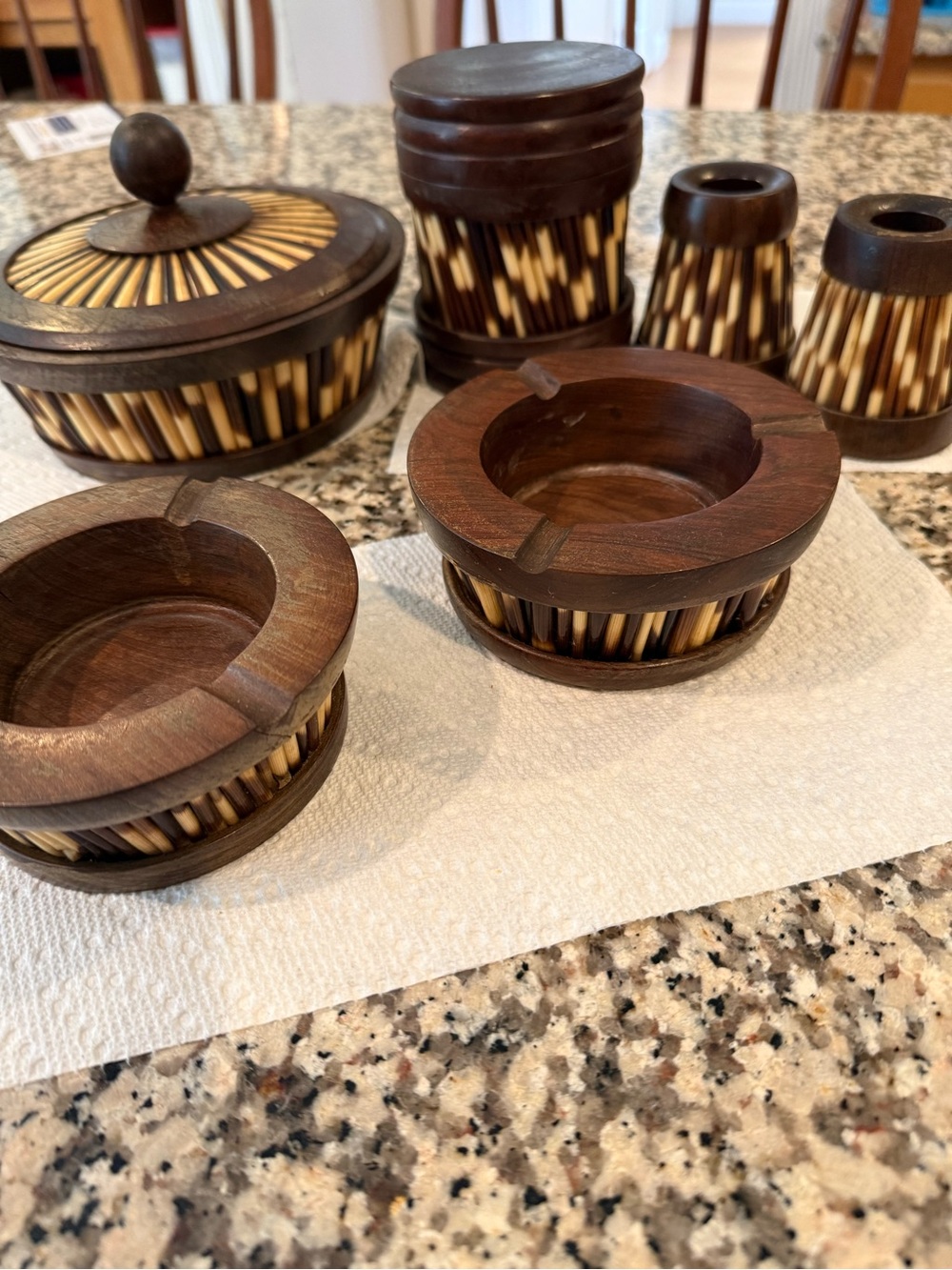 Wood & porcupine quill set (Vtg)